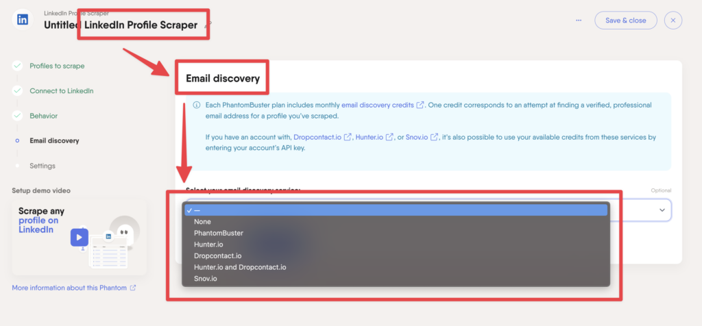 export d'email avec linkedin profile scraper